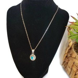 Silver Blue Turquoise Pendant with Silver Necklace